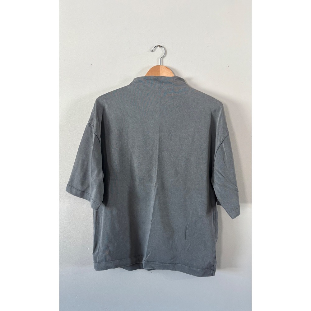 Zara Womens Grey Ribbed Mock Neck Short Sleeve Cotton T-Shirt‎ Top Size Small